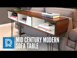 The top was combined with different pieces and scraps of wood in this case, and then it was painted smoothly and installed at the back of the sofa for storage. Build A Mid Century Modern Sofa Table Youtube Modern Sofa Table Mid Century Sofa Table Mid Century Modern Sofa Table