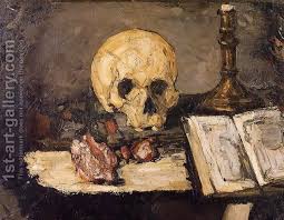 Still Life With Skull And Candlestick Painting By Paul Cezanne Reproduction 1st Art Gallery Paul Cezanne Paintings Paul Cezanne Cezanne Still Life