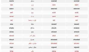جدول تصريف الأفعال في اللغة الانجليزية