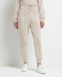 Cream Drawstring Joggers River Island