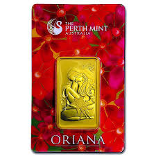 1 Oz Gold Bar Perth Mint Oriana Design In Assay