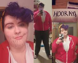 Another Todd Costume, but with props and a flag! I attempted blue hair, but  blue spray