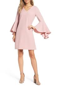 Eliza J Bell Sleeve Crepe Shift Dress Sz 2p Blush Ebay