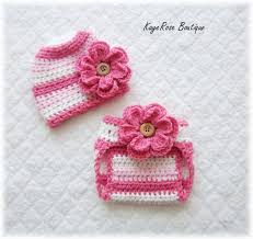 Newborn Baby Crochet Flower Hat Diaper Cover Set By