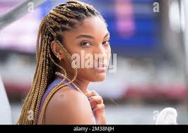 August 03, 2021: Tara Davis of United States after competing in the WomenÕs  Long Jump Final during Athletics competition at Olympic Stadium in Tokyo,  Japan. Daniel Lea/CSM} Stock Photo