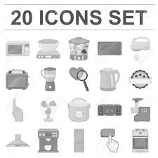 The space and types of equipment's available most be fully justified. Types Of Household Appliances Monochrome Icons In Set Collection Royalty Free Cliparts Vectors And Stock Illustration Image 92263183