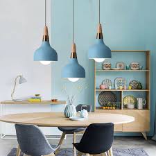 Blue Pendant Light For Kitchen Island Metal Lighting Fixtures Bedroom Lights Bar Modern Ceiling Lamp Wood Pendant Lamps 1pcs Pendant Lights Aliexpress