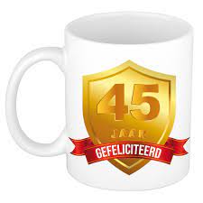 Gefeliciteerd 45 Jaar Gouden Schild Jubileum Verjaardag Mok Cadeau Beker Verjaardag Jubileum 45 Jaar In Dienst Blokker