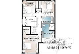 Upstairs, three bedrooms share a bathroom with a separate tub and shower, and a laundry room is conveniently located on the second level. Second Floor Laundry Room House Plans Drummond House Plans