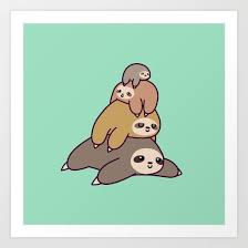 Sloth Stack Art Print By Pastasaladbowl Wallpaper Iphone Cute Cute Backgrounds For Iphone Kawaii Wallpaper