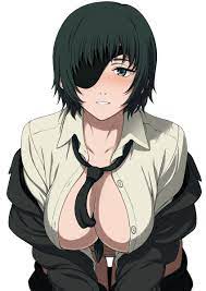 1girls big breasts breasts bursting breasts chainsaw man cleavage  eyepatch female female only himeno (chainsaw man) light-skinned female  narunaru1000 office lady short hair shounen jump tie 