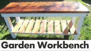 Drill pilot holes before inserting the 1 1/4″ screws and add glue to. Diy Outdoor Garden Work Bench Youtube