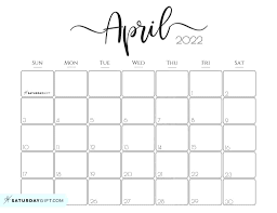 Cute Free Printable April 2022 Calendar Saturdaygift