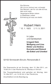 Traueranzeigen von Hubert Hein