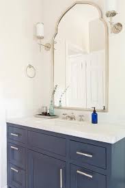 Blue Bath Vanity With Uttermost Kenitra Arch Wall Mirror Transitional Bathroom