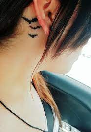 Cute And Simple Bats Behind Ear Tattoos Small Dog Tattoos Small Tattoos For Guys