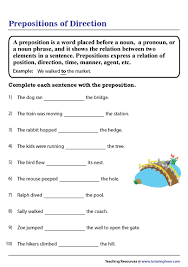 Prepositional phrases worksheets | k5 learning. Prepositions Of Direction Worksheet