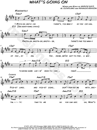 25 years and my life is still trying to get up that great big hill of hope for a destination i realized quickly when i knew i should that the whole world's made up of this brotherhood of man for whatever that means and so i cry sometimes when i'm lying in bed Marvin Gaye What S Going On Sheet Music Leadsheet In E Major Transposable Download Print Sku Mn0136964