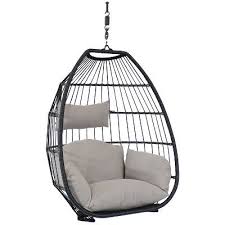 Oliver Hanging Egg Chair With Seat Cushions Gray Sunnydaze Decor Target Hanging Egg Chair Hanging Chair Sunnydaze Decor