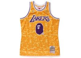 Authentic Black And Yellow Lakers Jersey Bape X Mitchell Ness Lakers Abc Basketball Swingman Jersey Yellow Bape Basketball Jersey Bape T Shirt