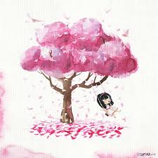 Cherry blossoms are the flower on any of several types of cherry tree, notably the japanese cherry. Watercolor Little Girl With Sakura Tree Bloom In Japan Following The Link You Will Find Beautiful Sakura Blossom Sakura Art Tree Illustration Creative Artwork