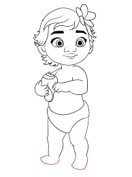 Begin by sketching moana's face, neck, and hair. How To Draw Baby Moana From Disney S Moana Draw Central Baby Drawing Disney Moana Art Moana Drawing