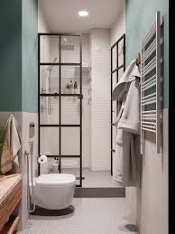 Badezimmer Dusche Turen Mit Schwarzem Rahmen Fliesen Wabenmuster Klein Kleines Badezimmer Umgestalten Badezimmer Renovieren Kleines Bad Renovierungen