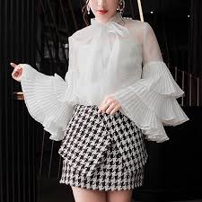 Fashion High Waist Pure Colour Slim Belted Shirt Onlyfashionweek Fashion Fashion Outfits Blouses For Women
