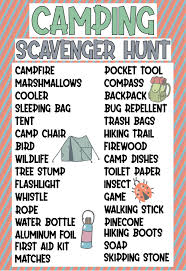 Their free printable trivia questions and answers can be copied and printed for … Free Printable Camping Scavenger Hunt Play Party Plan