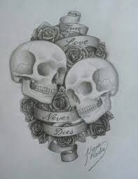 Maybe you would like to learn more about one of these? Skull And Roses Love Never Dies Tattoo Sketch Skulls Drawing Skull Art Skull Tattoo Design