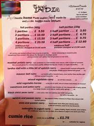 Planet India Brighton The Menu Brighton Planets Menu