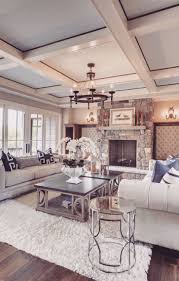 What Gorgeous Room Lots Of Windows Coffered Ceiling That Fireplace I M Confused As T Rustic Chic Living Room Farm House Living Room Chic Living Room