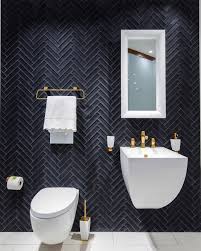 Black And Gold Tiles Bathroom Black White And Gold Bathroom Design In Pirch Soho We Love This Modern Look Because It S Chic Black And Gold Bathroom Unique Bathroom Design Washroom Design