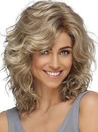 SEVENCOLORS Pelucas rubias onduladas de longitud media para mujeres  blancas, pelucas cortas rizadas en capas estilo Bob pelucas de cabello  sintético ...