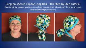 Scrub Cap For Long Hair Printable Pattern And Diy Tutorial Scrub Caps Scrub Caps Pattern Long Hair Diy