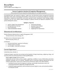 Logistics Analyst Logistics Management Chronological Resume Resume Examples