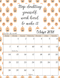 Free Printable 2018 Monthly Motivational Calendars Space For Setting Goals Different M October Calendar Printable Calendar Printables 2018 Printable Calendar