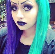 Black And Teal Hair Half And Half Posted By Dyeddollies On Instagram Brown Eyes Dark Brown Eyes Lipstick Black Lipstick Black Eye Makeup Half And Half Hair Blue Green Hair Dark Purple Hair