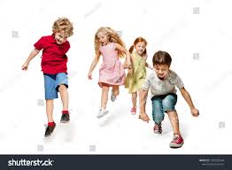 Kids play in the autumn leaves. Group Of Fashion Cute Preschooler Kids Friends Running Together And Looking At Camera On A White Studio Backgrou White Studio Background Kid Friendly Preschool