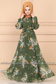 modaselvim elbise balon kol tesettur elbise 2219ms212 haki sifon elbise the dress basortusu modasi