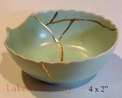Celadon Kintsugi Pottery Mended With Gold Effect Kintsugi Kintsugi Art Japanese Ceramics
