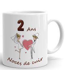 Tasse Mug Cadeau Anniversaire 2 Ans De Mariage Noce De Cuir Original Amour Couple Romantique
