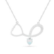 It will perfectly match that cute dress you're planning to wear! 4 0mm Heart Shaped Lab Created Opal And White Sapphire Loop Stethoscope Necklace In Sterling Silver Peoples Jewellers