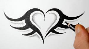 How To Draw A Simple Tribal Heart Tattoo With Wings Heart Drawing Tribal Drawings Tribal Heart Tattoos
