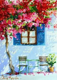 Art Print Of Blou Luike And Bougainvillea Painting Greek Etsy Art Painting Acrylic Art Painting Greece Painting