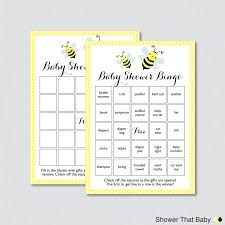These are blank bingo cards so you can customize it for the mom or group of women attending the shower. Bumble Bee Baby Shower Bingo Cards In Yellow Printable Blank Etsy