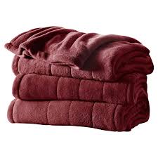 The plush throw blanket is very warm and light. Sunbeam Heated Plush Blanket Garnet Twin Electric Bedding Meijer Grocery Pharmacy Home More