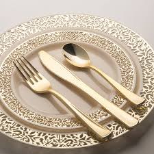 Black And Gold Plastic Plates Shiny Gold Glamour Cutlery Disposable Plastic Forks Plastic Plates Wedding Plastic Ware Gold Silverware