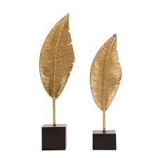 Maybe you would like to learn more about one of these? Glitzhome Gold Accent Leaf Tabletop Decor Set Of 2 Home Depot Havenly