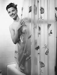 More images for woman taking a shower poster » Woman Peering Through Shower Curtain Poster By George Marks